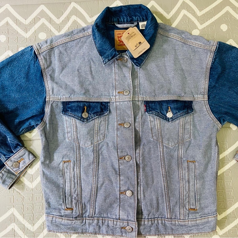 Vintage retro Levis color block pattern jean loose fit denim jacket - Picture 5 of 11